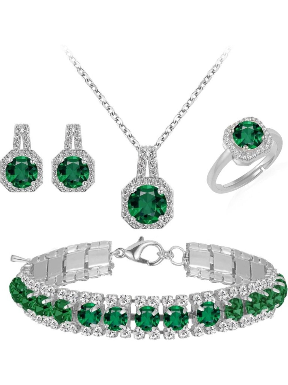 Elegant 4-Piece Wedding Jewelry Set: Cubic Zirconia Necklace, Earrings, Bracelet